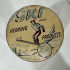 Vintage Large Ski Brand Herring Products Frosted Glass Barrel Jar