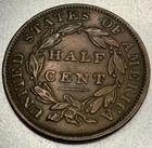 1834 Classic Head Copper Half Cent About Uncirculated Au Us Coin - St999