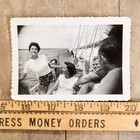 Vtg Old Photo Snapshot Attractive Young Ladies Men On Sailboat Sailing 1955 B w