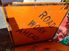 Vintage  road Work Ahead  Highway Road street Sign - 30 X 30     Orange  One Sign