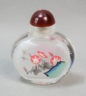 Asian Snuff Bottle Hand Painted Reverse Paint Glass Floral Scene Empty