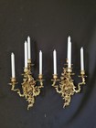 Pair Of Candle Holders Vintage Antique Brass Wall Candlesticks With 4 Arms 
