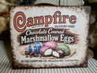 Old Primitive Vintage Style Easter Campfire Marshmallow Egg Candy Wood Sign