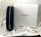 Chanel Beauty Pouch Navy Bl Tweed Round 6 x6 x2  Bnib Vip Gift