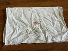 Vintage Embroidered White Linen Tea Towel With Floral Design