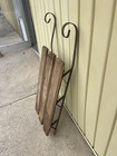 Vtg Wooden Sled Toboggan Metal Frame Scroll Handles Folk Art Primitive 34   