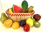 Vtg Melissa And Doug  13pc Wooden  Life-size Fruit  In Basket Rare 