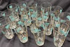 Vtg 50s Mid Century Federal Atomic Amoeba Tea Tumblers Glasses Turquoise Gold