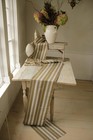 Antique French Fabric Ticking Striped Khaki Sand   White 1940 s Heavy Cotton