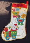 Vintage Bucilla Completed Christmas Stocking Felt Sequin Santa Train Nice 