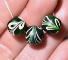 Antique Venetian Dark Green Italian Lampwork White Feather Beads  African Trade