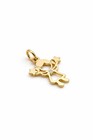 Two Stars Girl Pendant Necklace 14k Solid Yellow Gold Dainty Cz Charm 17mm