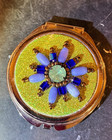 Vintage Jeweled Compact Floral Design Pocket Makeup Double Mirror