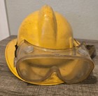Vintage Msa Topgard Fireman   s Safety Helmet Yellow Adjustable With Goggles