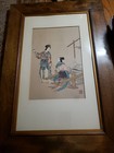 Antique 100  Authentic Japanese Woodblock Print With Original Signature - Framed