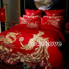 100  Cotton Red Chinese Wedding Bedding Set Luxury Gold Embroidery Queen King