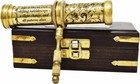 Antique Vintage Hand Carved Brass Twist Kaleidoscope With Handle And Wooden Box