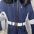 Women   s Navy Blue Insulated One-piece Ski Snow Suit Winter Belted Hooded Size S