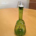 Vtg Barber Bottle Olive Green With Enamel Flowers - Pontil Hand Blown