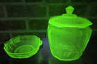 Vintage Anchor Hocking Princess Green Uranium Glass Cookie Jar   Candy Dish