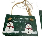Hand Painted Snowman Winter Scene Hanging Slates Green Christmas Decor Snow 2