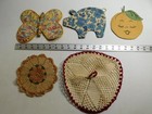 Vintage 1950 s Crochet Pot Holders Hot Pads Embroidery Homemade Pig - Lot Of 5