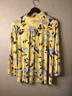 Kim Rogers Tunic L Yellow Floral Ruffle-neck Top Super Soft Cotton Long Sleeve