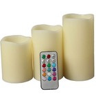 Set Of 3 Led Color Change Flameless Ivory Wax Candles Remote 4  5  6  Xmas Decor