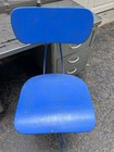 Vtg Toledo Style Steel Drafting Stool Chair Wood Seat Industrial Bar U Of M Blue
