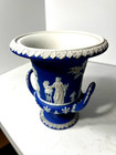 19th Wedgwood Dark Portland Blue Jasperware Sacrifice Figures Vase Nice Deep Col