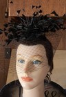Vtg 1950s Doree Black Wild Spiked Feather Spray Birdcage Veil Fascinator Hat Mcm