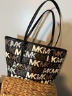 Michael Kors Brown Black Medium Carryall Tote Jet Set Travel Graphic Logo Bag