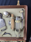 Vintage Leather Gentleman Travel Grooming Kit C 1920 B e a  Sterling Silver
