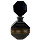 Czech Style Black Glass Perfume Bottle With Jeweled Gilt Filigree  Art Deco