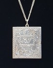Antique Sterling Silver 2 Photo Locket 1 25  Hinged Book Etched 29  Necklace 925