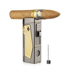 Torch Lighter Windproof Cigar Lighter 4 Jet Flame Refillable W  Punch And Stand