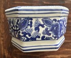 Vintage Hexagonal Chinoiserie Floral Blue   White Porcelain Planter Pot 4x7 5   