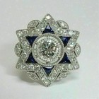 14k White Gold Finish Ring Art Deco Round Lab Created Diamond   Sapphire Wedding