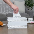 Beaded Tissue Box Cover  Rectangular White  Rustic Farmhouse Wood Tissue Holder