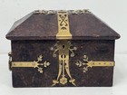 Unusual Vintage Antique Spanish Leather   Brass Cigar Casket   Box Humidor   Key