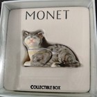 Vintage Monet Gray Cat Collectible Enamel Trinket Pill Box W original Box