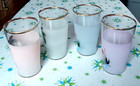 4 Vtg Mcm Pink Flamingo Palm Tree Florida Frosted Painted Gold Rim Glasses Bar