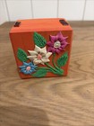 Orange Floral Wood Trinke Box 3d Decorative Jewelry Trinket  Mirror Inside