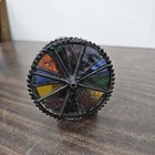 Vintage Stained Glass Double Wheel Kaleidoscop Brass Handmade W Wood Stand As-is