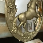 Vintage 1970 s Brass Unicorn Petite 12  Wall Hung Mirror Flowers Fantasy 