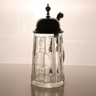 Antique C1900 Pressed Glass Beer Stein Pewter Lid Monogram Fj 8 25in