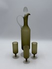 Mcm Italian Decanter With Glasses Avocado Green Satin Glass 3 Glasses 15   