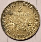 1918 France Silver 2 Francs Silver Foreign Coin