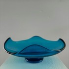 Vintage Mid Century Bluenique Viking Glass Blue Bowl 4 Petal 7  Candy Dish Mcm