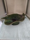 Vintage Art Pottery Hand Painted Green Leaf Design Ikebana Flower Frog Vase